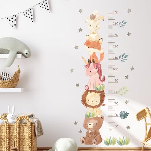 Höhe Diagramm Wandaufkleber mit Skala 50-150cm Messlatte Kinder, Wandtattoo Wandaufkleber Waldtiere, Kinder Messlatten Wandsticker für Kinderzimmer Babyzimmer Wohnzimmer Dekoration