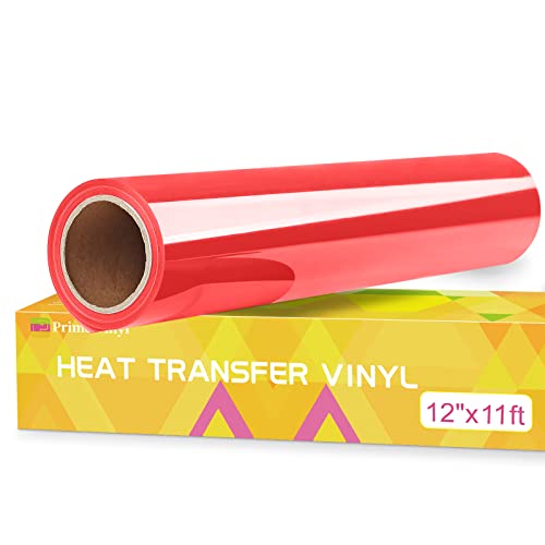 Prime Vinyl HTV Vinyl Roll - 12 x 11ft Red Heat Transfer Vinyl For T-Shirts, Iron on Vinyl for all Cutting Machines Heat Press Vinyl for Clothes, Hats, Pants, Other Fabrics