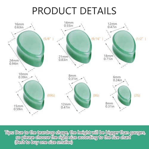 Natural Stone Ear Plug Stretching Gauges Kit, 8Pcs Mixed 6G-16G Drop-Shaped Ear Gauges Plugs Unisex Earrings Body Piercing Jewelry2