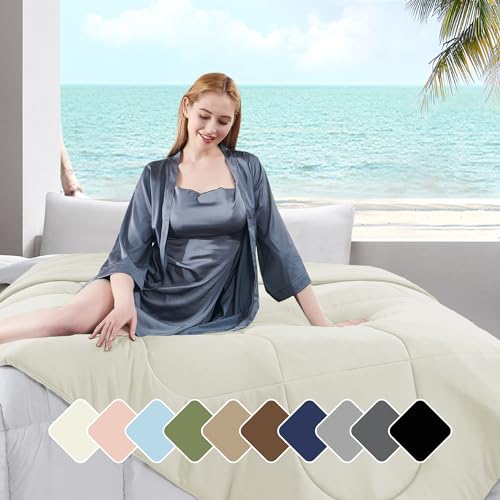 UNIKOME Ice Cooling Comforter King/Caliking - High Q-Max 0.48 Cool to The Touch, Soft Summer Waffle Blanket for Hot Sleepers, All Season Lightweight Duvet Insert, Ivory, 108' x 90'