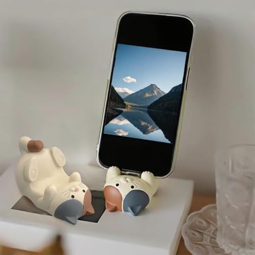 Image of ZORBES Resin Cat Figurine Phone Stand Holder, Sturdy Design to Hold Smartphones Without Tipping, Cute Mobile Stand for Desk, Gift for Cat Lovers, Desk Decor Accessory, 3.2 * 2.4inch