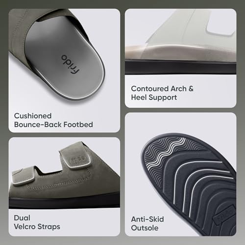 Image of Frido Comfort Dual Strap Sandals for Men with Bounce Back Cushioned Footbed, Zero Drop Sole for Arch Support Pain Relief, Lightweight Anti-Skid, Adjustable Velcro Casual Sandals