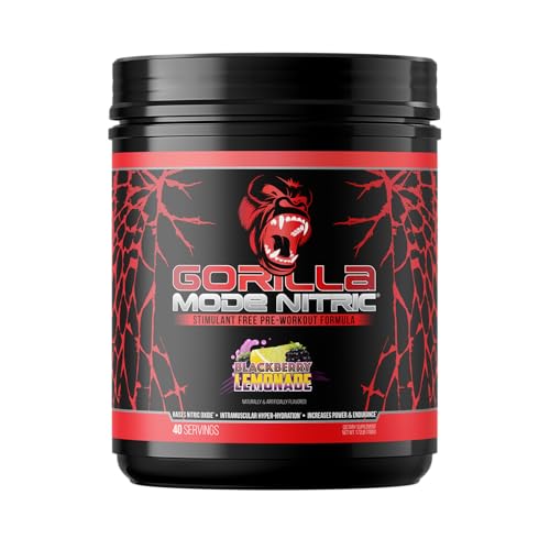 Image of Gorilla Mode Nitric Upgraded Stimulant Free Pre-Workout - Best Tasting & Most Effective Stimulant Free Pre-Workout /Massive Pump . Vasodilation . Power / 780 Grams (BlackBerry Lemonade)