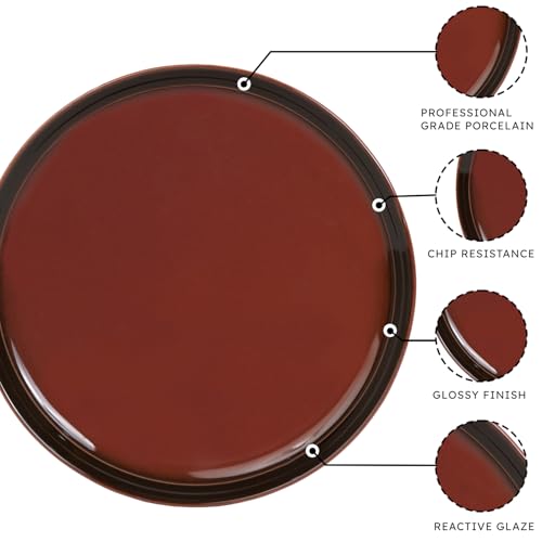 Image of Bodhi House Handcrafted Chip Resistant Porcelain Solid Dinner Set, 12 Pieces Dish Set Serving for 6, Microwave and Dishwasher Safe, Bone-Ash Free, Crockery Set for Dining and Gifting, Deep Red