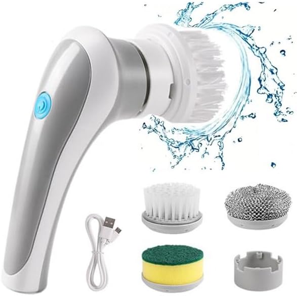 Depurador giratorio eléctrico recargable de mano inalámbrico con 3 cabezales de cepillo reemplazables, adecuado para limpiar vajilla, baño, piso,