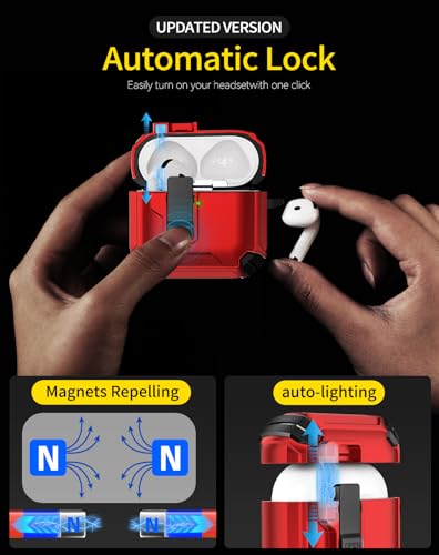 Image of Pohgelan Compatible with AirPods 4 Case (Red) | Magnetic Automatic Lock with Phone Stand & Cleaning Kit,Compatible with Magsafe
