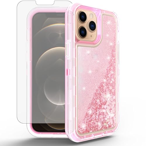 Coque iPhone 13 Pro Asuwish rose transparente à paillettes avec protection écran