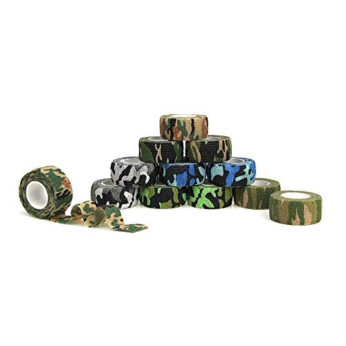 MUEUSS Vendaje autoadhesivo Vet Wrap Vendajes cohesivos auto adherentes Vendaje elástico no tejido impermeable para animales Deportes para mascotas FDA (Mixcamo, 12 rollos, 1 '' x 5YDS)