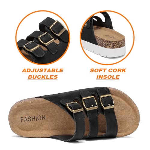 Image of YorFotMae Women's Platform Sandals - Chunky Cork Sandals with 3 Adjustable Straps, Comfortable Platform Sandals for Women, Perfect for Casual and Outdoor Wear