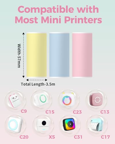 Image of Sticker Printer Paper Compatible with Memoking T02 /XenGro AHM2 /NDYIN D21 /Anycash S1 /iDPRT S1 /Cudinham X6 /Cabaro Mini Thermal Sticker Roll, 57mm Mix Color Self-Adhesive Paper Roll