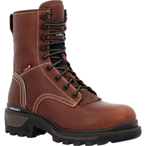 ROCKY Mens Rams Horn Logger 9 Inch Waterproof Composite Toe Work/Duty - Brown
