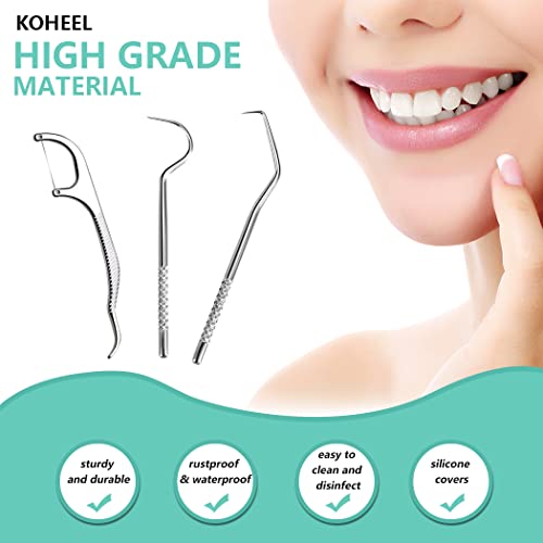 KOHEEL Toothpicks Pocket Set, Reusable Dental Floss Picks Kit, Stainless Steel Teeth Cleaning Tools, Tooth Picker, Oral Hygiene Kit with Holder (7 Count)
