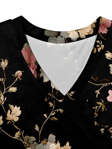 Image of SUZONANA Plus Size Dresses for Women Floral Print Maxi Dress Flowy 3 /4 Sleeve with Belt