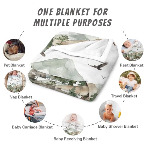 Image of Personalized Baby Blanket with Name, Custom Name Blanket for Kids Soft Flanne Blankets in Easter Personalized Baby Gifts for Infant Newborn Shower (Forest)