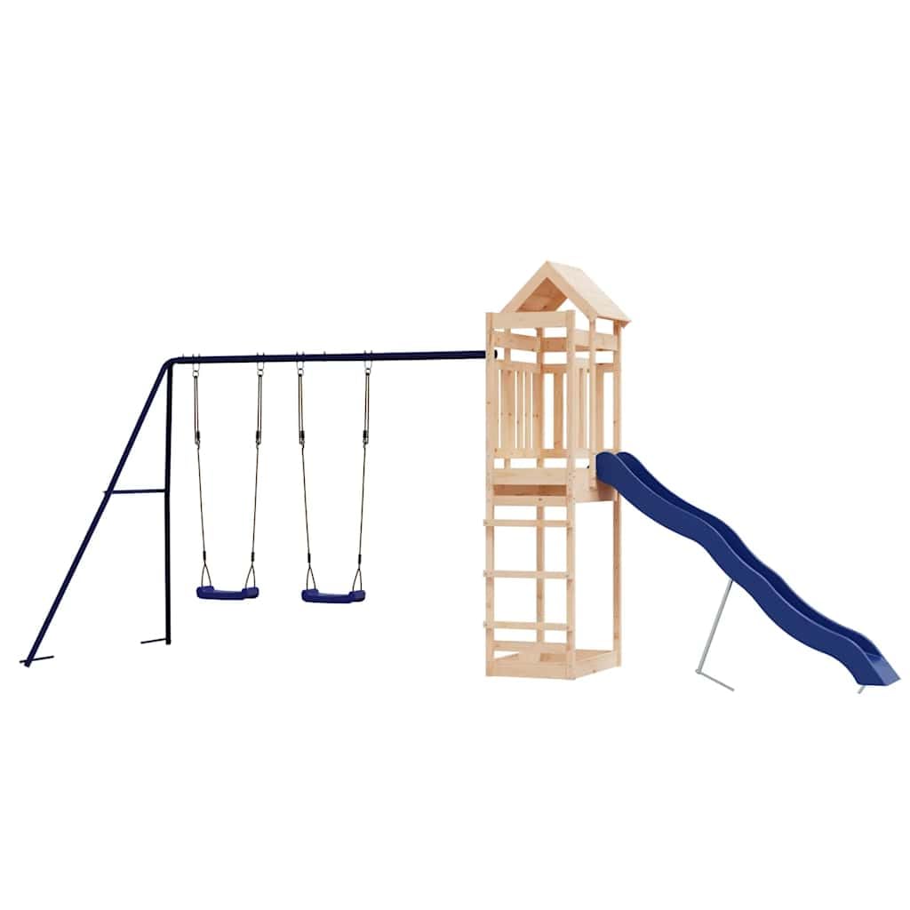 Torre da gioco in legno di pino massiccio con scivolo e doppia altalena, giocattolo da giardino per bambini dai 3 agli 8 anni, con sabbiera e struttura da arrampicata, stabile torre da