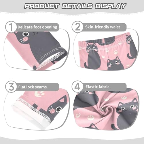 Cat on Pink Girls Leggings,Workout Leggings for Girls Toddler Athletic Legging Size for 3-10T3