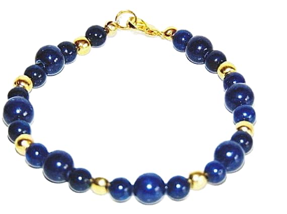 Bracelet en lapis lazuli LKBEADS perles rondes 4-8mm avec fermoir doré LCBR-4127