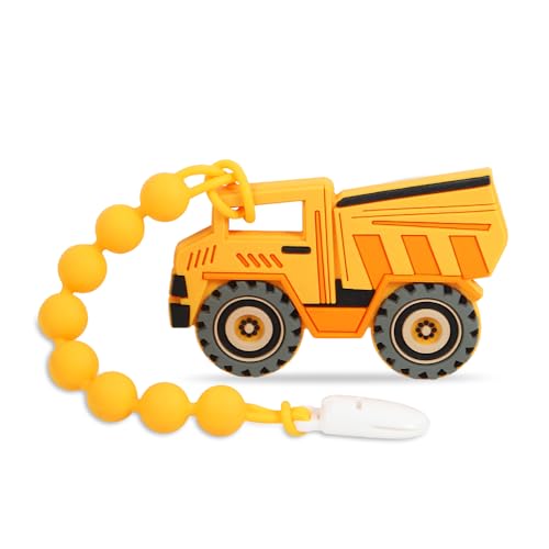 Image of Baby Construction Vehicles Teething Toys,Food Grade Silicone Teether with One-Piece Pacifier Clip Holder,Shower Gift for 3 Months+ Boy and Girl,BPA Free,Freezer Safe. (Dump Truck)