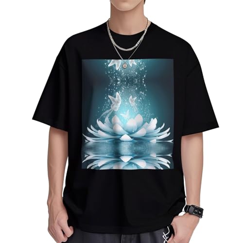 T-shirt col rond homme imprimé lotus en coton respirant pour vos vacances