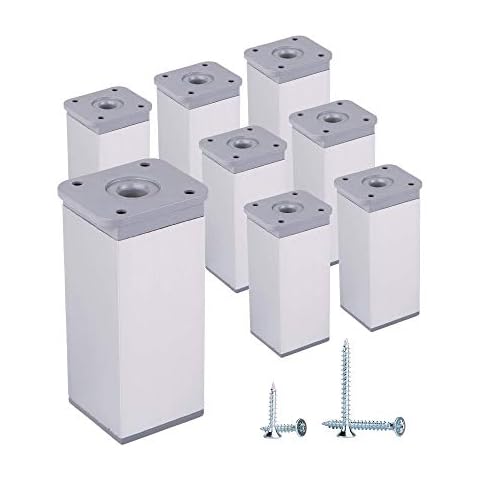 (Pack of 8 pcs) Height Adjustable Furniture Legs Angular Profile: 40 x 40 mm, Materials: Plastic, Aluminium, Screws Included (8, 10 cm Height) Cover