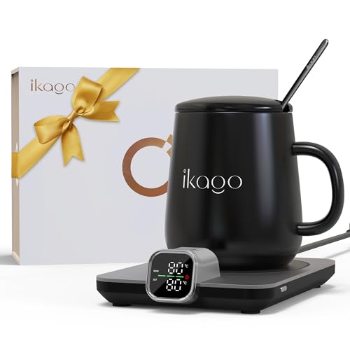 Ikago Intelligentes beheiztes Kaffeewärmer Set, 1 °C präzise Temperaturregelung, elektrischer Kaffeewärmer mit automatischer Abschaltung, Geschenke für Frauen, Männer, Väter, Mütter, Schwarz