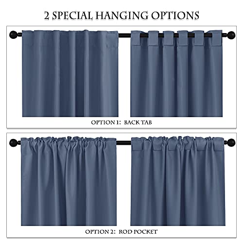 Pony Dance Short Curtains For Small Window - Light Filtering Tiers Thermal Drapes Room Darkening Energy Saving For Bathroom Kitchen Decor, 42 W X 36 L, Blue Haze, 2 Panels #TOP1