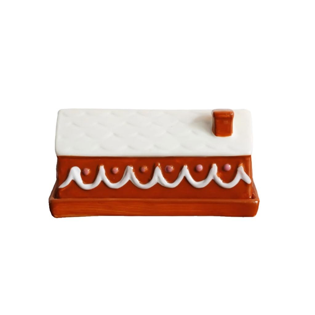 Beurrier avec couvercle créatif peint à la main en forme de maison beurrier en céramique pour la maison plat dessert plat avec couvercle beurrier
