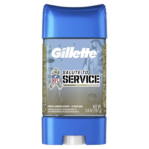 Image of Gillette Salute to Service Antiperspirant and Deodorant, 72hr Instant Sweat & Odor Protection, Long Lasting Freshness & Protection, Anti-White Mark Technology, Clear Gel, Fresh Amber Scent, 3.8 oz