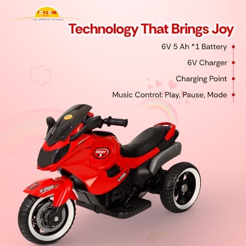 Image of Toyzone Impex Pvt Ltd Trendy Bike Red | Rechargeable Bike 6V | Powered by 6.5 Ah Battery | Music Player with Bluetoooth & USB | 6 Month Battery Warranty | Make in India | for Kids 2+ Years