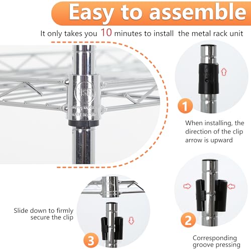 Image of BestOffice | 5-Tier Wire Storage Shelves | 17x12x48 | Chrome | with Adjustable Racks | Heavy-Duty Metal Shelf, Holds Upto 750 lbs | No-Tool Assembly | Ideal for Home & Garage Shelving