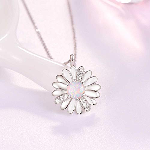 KINGWHYTE Daisy Necklace Gifts for Women 925 Sterling Silver Opal Daisy Pendant Spring Flower Necklace Jewelry Graduation Birthday Celebrate Congratulation Gift2