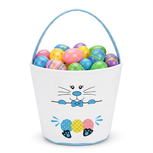 Easter Bunny Basket 14.2 * 10.5 Inch Large Easter Basket Cute Cartoon Easter Egg Hunt Candy Bucket Tote Bag, Canvas Easter Gift Bags for Adults Holiday Party Supplies