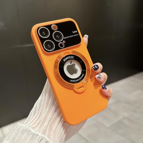 Coque iPhone 16 Pro Max orange rigide magnétique avec protection objectif photo arrière mate