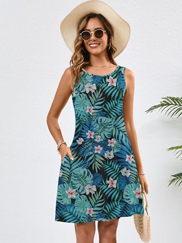 Image of Heymoments Women's Summer Sleeveless Crewneck Dresses Casual Loose Fitted Tank Sundress with Pockets