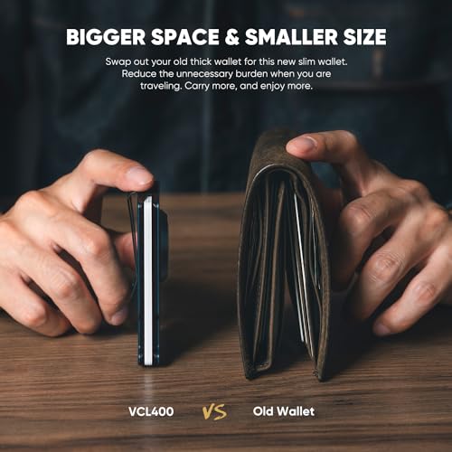 Image of VULKIT Minimalist Slim Wallet for Mens with Money Clip- RFID Blocking with AirTag Holder Design Metal Wallet, Sky Blue