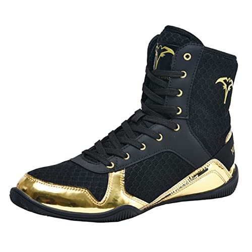 UKUBAG Mens Boxing Shoes High Top Wrestling Bodybuilding Footwear Breathable Fashion Kickboxing Sneakers Lightweight Fitness Shoes,Black,8