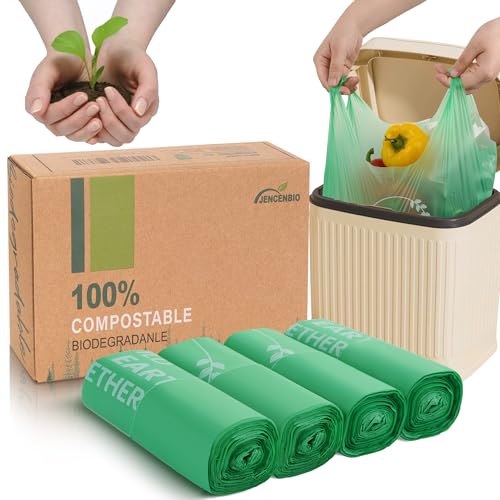 JENCENBIO Bolsas de basura con asa de compost, 6 L, 80 bolsas de basura para cocina, baño, oficina, US BPI ASTM D6400 y Europa OK Compost Home Certified