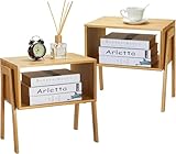 Pipishell Bamboo Stackable End Tables, Wood Living Room Nightstand, Bedside Tables for Bedroom Storage, 2PCS