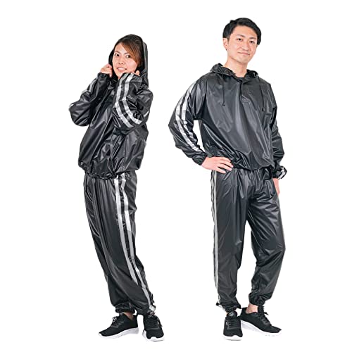 サウナスーツ 上下セット 発汗 ダイエット用 ブラック 男女兼用 フリーサイズ トレーニング ジム 自宅用 発汗促進