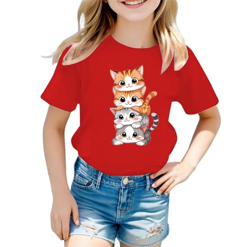 Camiseta para niña, camiseta para niños, camiseta para niños, camiseta con cuello redondo, gráfico, manga corta, camiseta de verano, ropa deportiva, verano, manga corta, camiseta deportiva, rojo, 11