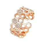 OIDIMS Cubic Zirconia Bee Honeycomb Ring Open Engagement Statement Wedding Stacking Finger Rings Adjustable Fashion Diamond Crystal Unique Thumb Ring Cute Jewelry for Women Men (Rose Gold-Tone)