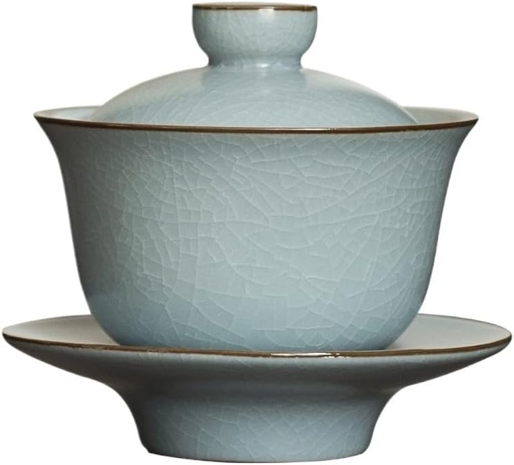 Azure Porcelain Tea Tureen Ru Kiln Sancai Cover Bowl Household Maker Cup Saucer Can Raise Kungfu Teaset