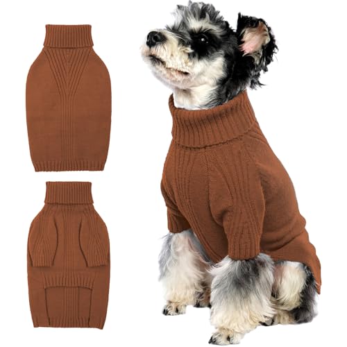 Image of Turtleneck Dog Sweater,Thermal Knitted Sweater for Small Dogs Girl Boy, M | 4-Way Stretchy Fit, Cozy & Warm Pullover Clothes for Fall Winter, Indoor & Outdoor Knitwear, Fit for Frenchie, Dachshund
