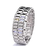 [LED-Uhr]: Wenn die LED leuchtet, dringt das LED-Licht durch das Armband und macht es dick und flexibel. Noch erstaunlicher ist, dass jede Zahl in die Lücke zwischen den Metallblöcken passt!