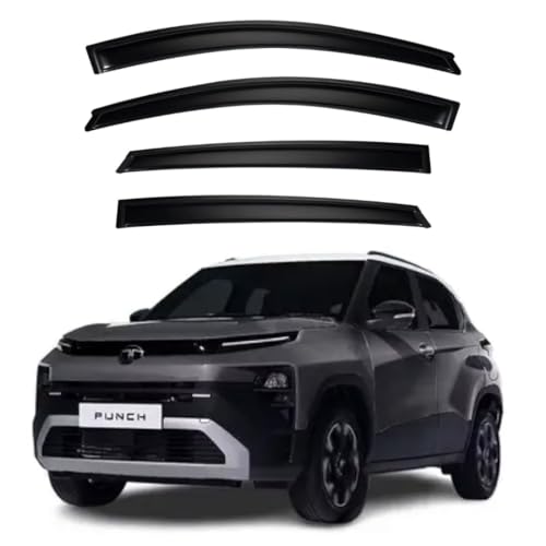 Image of Premium Smoke Car Door Visor Front+Rear Sun /Rain Guard Outside Mount Tape-On Window Visors Compatible with New TATA Punch (2026 Onwards)