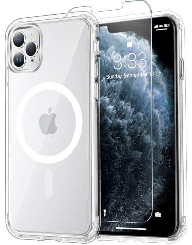 Temdan for iPhone 11 Pro Max Case Clear Compatible with Magsafe Anti-Yellowing Military-Grade Protection Shockproof Slim Magnetic Phone Case Cover Transparent