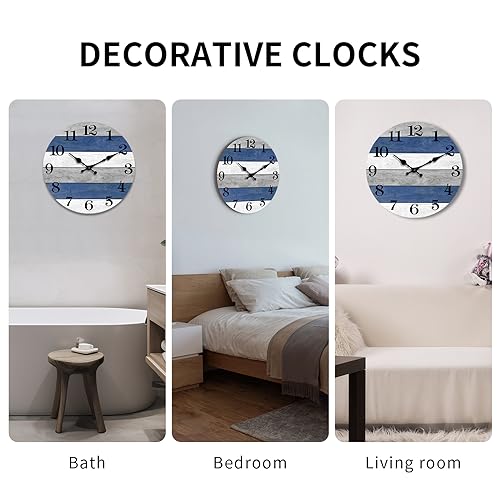 CHYLIN Wall Clock, Silent Wall Clocks Battery Operated Non Ticking, Vintage Retro Blue Clock Decorative for Kitchen Bathroom Living Room Bedroom Office(10 Inch)