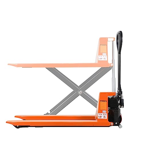 Tory Carrier High Lift Pallet Jack Scissor Hand Truck 45' L x 21' W Fork Size 2200lbs Capacity Manual Lift Trucks 31.5' Lifting Height for Open Bottom Pallets