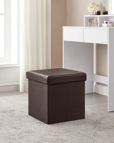 Image of SONGMICS MAZIE Collection - 15 Inches Ottoman with Storage, Footstool, Storage Ottoman, Load 660 lb, for Dorm, Living Room, Bedroom, Synthetic Leather, Brown ULSF10B