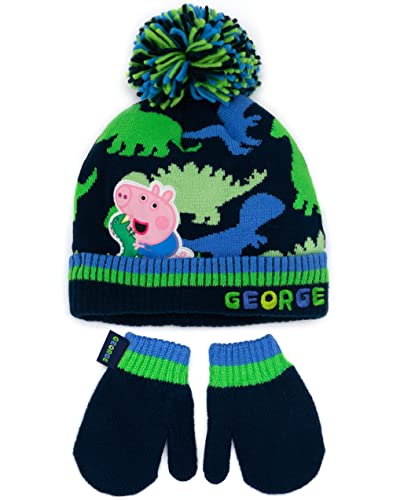 Peppa Pig George Hat And Mittens Kids Knitted Winter Beanie Gloves